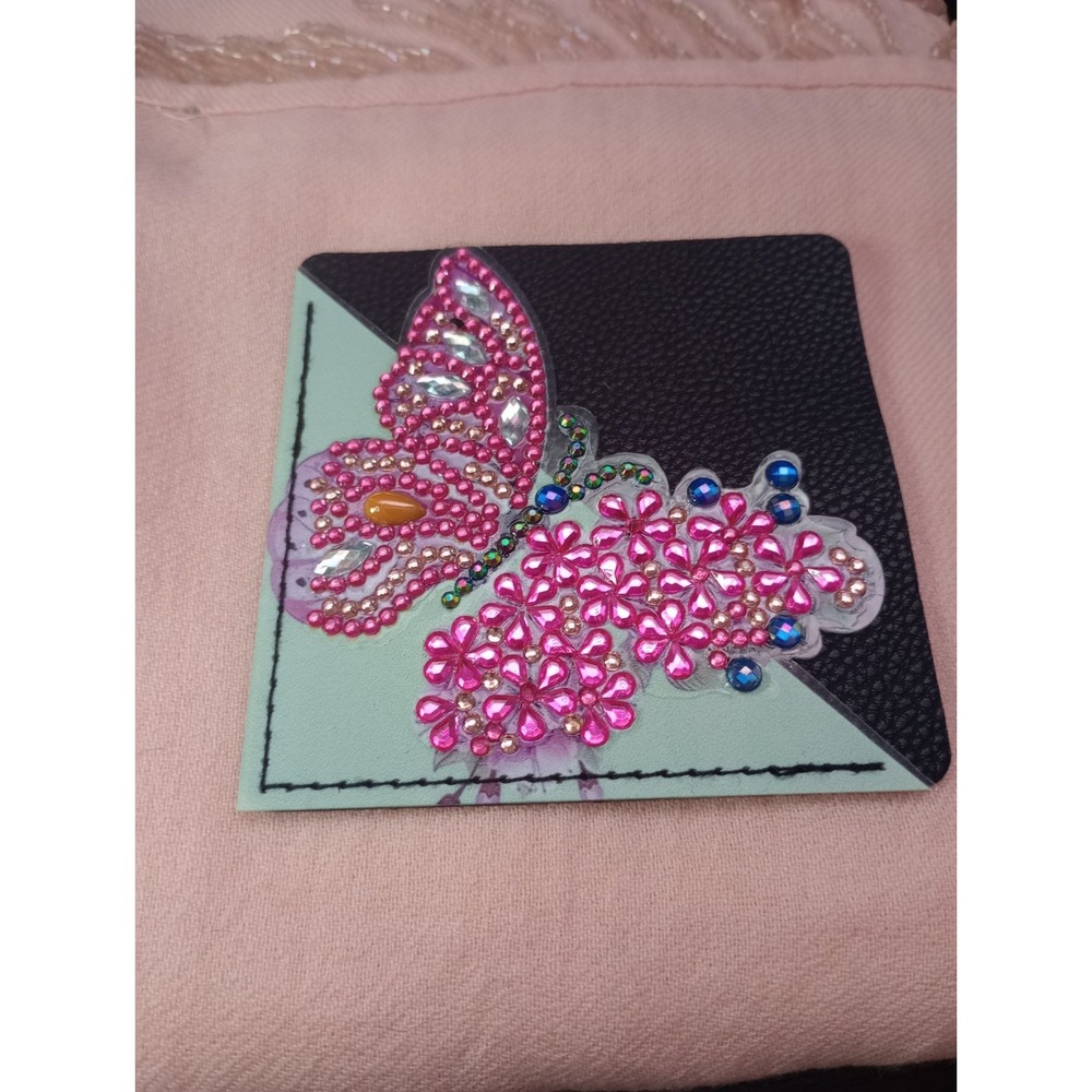 Handmade Diamond Painting Butterfly Floral‎ Leather Corner Bookmark Pink...